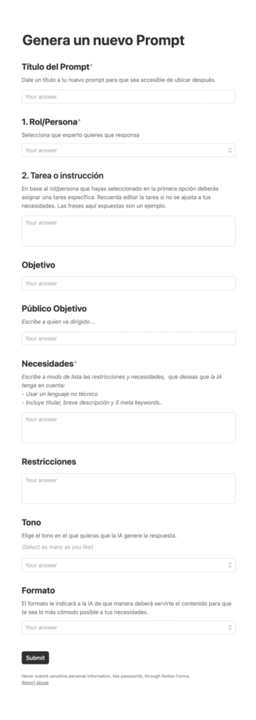 Cómo Construir tu Propio Generador de Prompts en Notion y Dominar la IA 3 generador de prompts en Notion